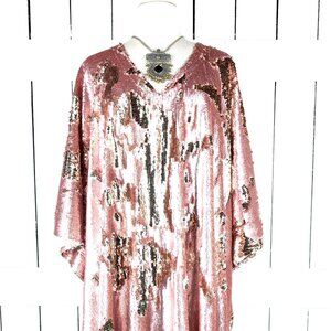 Pink gold two tone flip up reversible sequins caftan tunic cover up